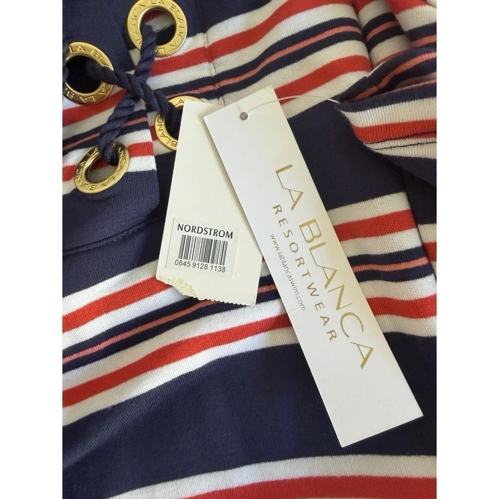 NWT La Blanca Sailor Stripe Lace-Up Cover-Up Knit Tunic/Dress L55213 Size M